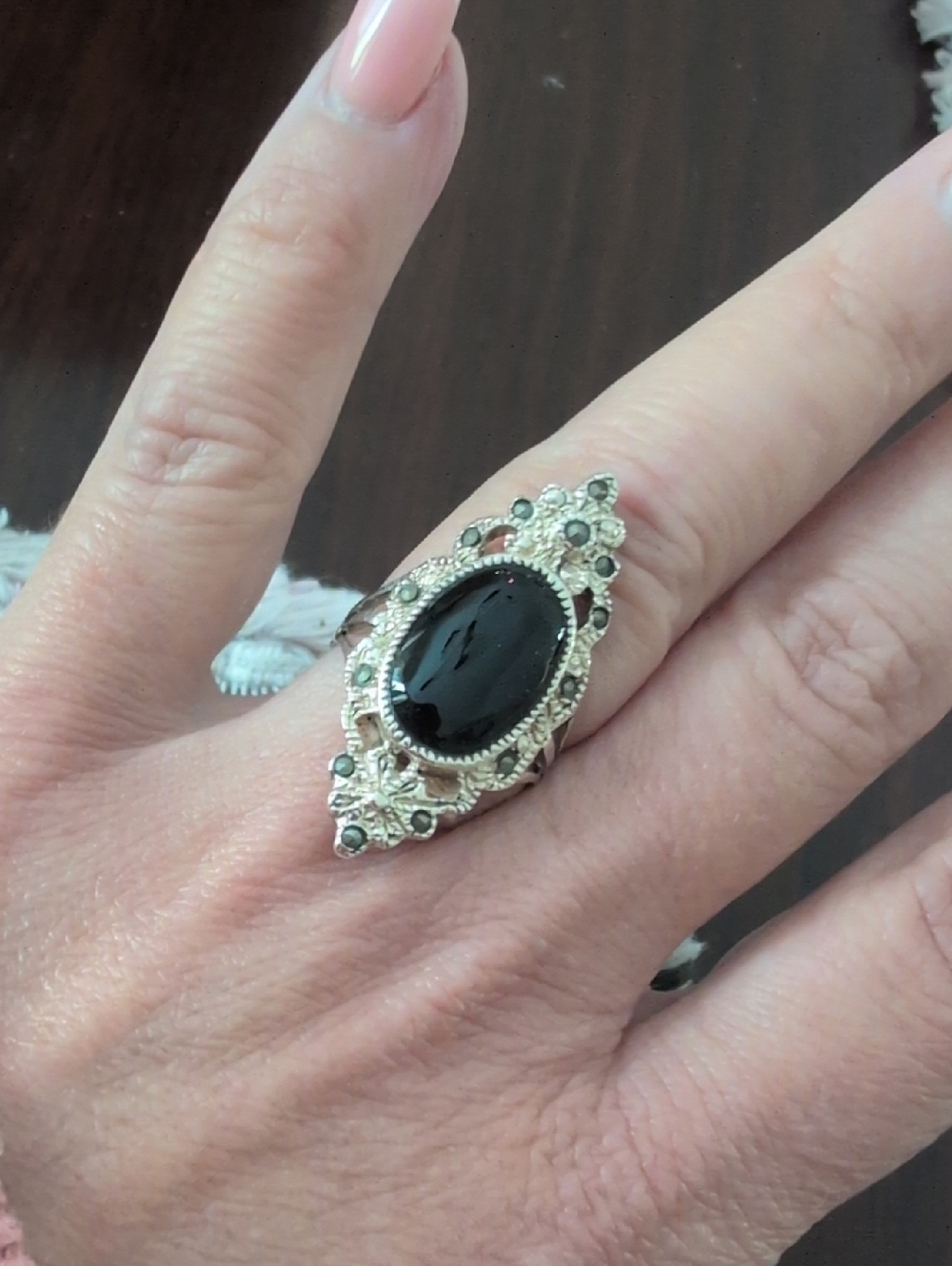 Silver Filigree Ring with Black Onyx Center